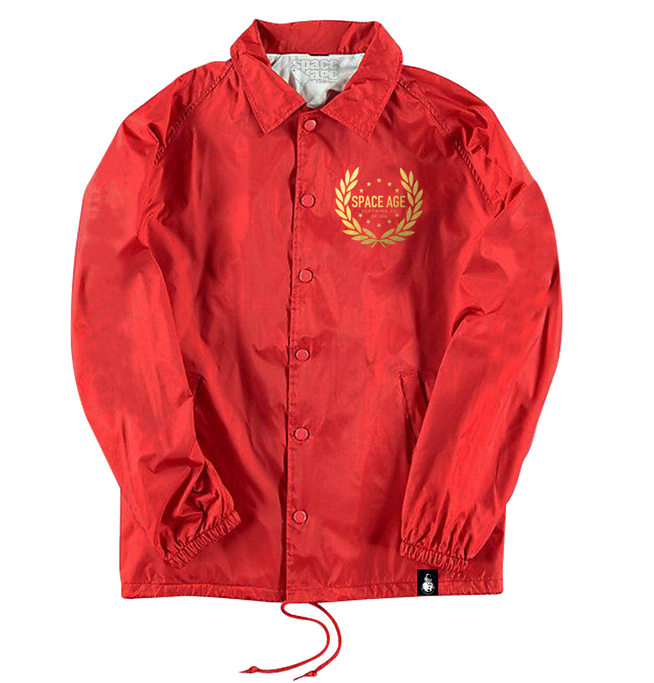 Gold Foil on Red Coaches Jacket